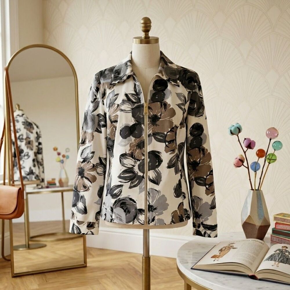 212 Collection Printed Zippered Jacket Size Medium